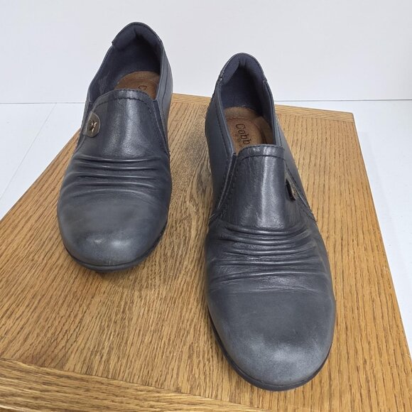 Cobb Hill by New Balance Shoes Womens Size 8.5 Navy Leather Ruched Slip-On Heels - Picture 2 of 9